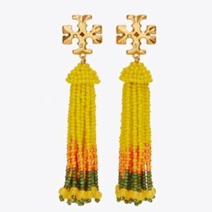 NWT TORY BURCH ROXANNE BEADED TASSEL EARRING GOLD/YELLOW BEADS